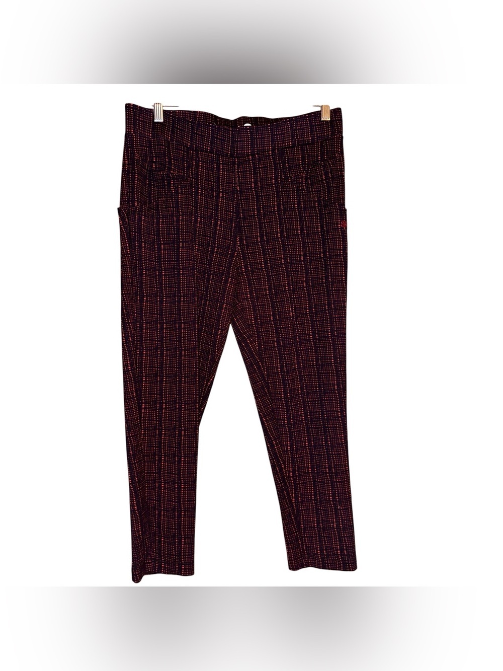 BETABRAND Journey 6 Pocket Skinny Dress Pants Neo Plaid Black Red Size LP - Picture 6 of 16